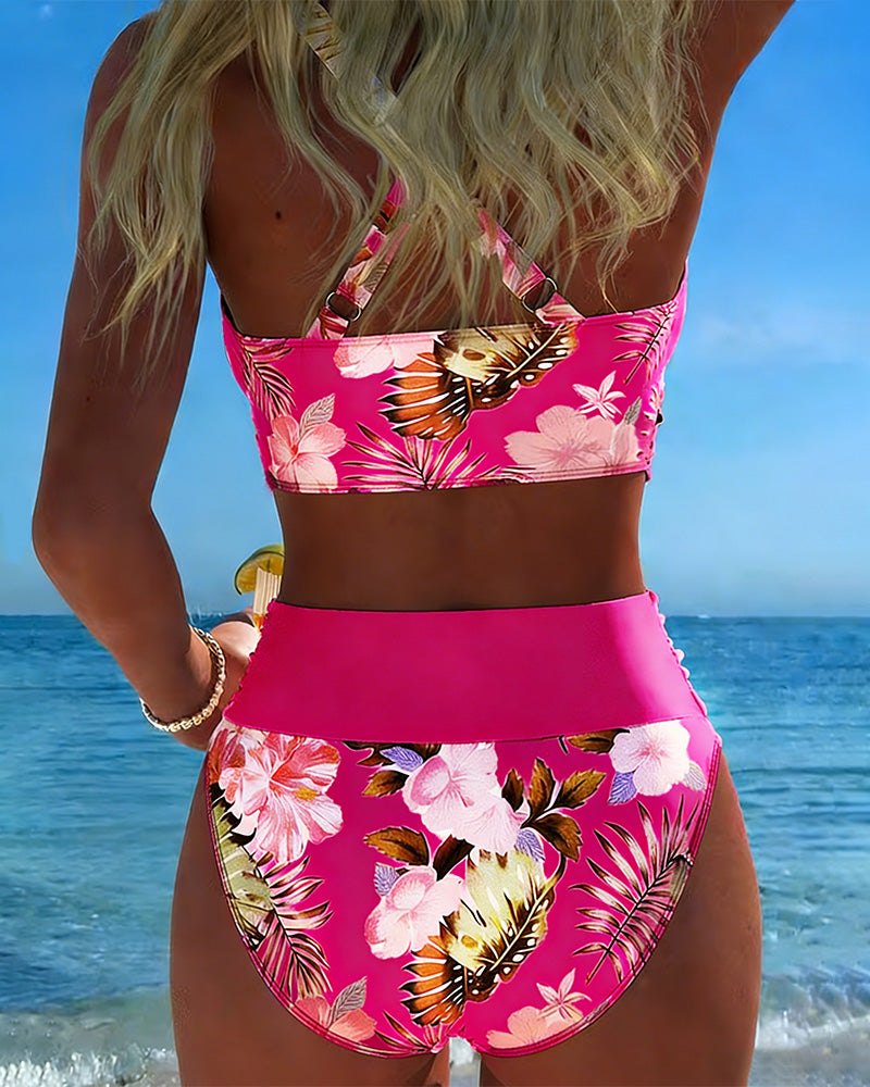 Anabel | Bikini con estampado floral en contraste y abertura