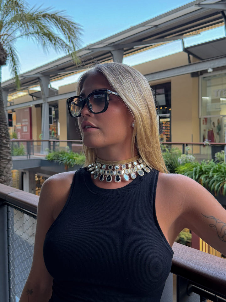 Collar choker espejos gota dorado