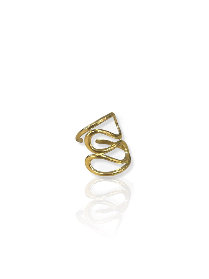 Anillo ancho ondas dorado