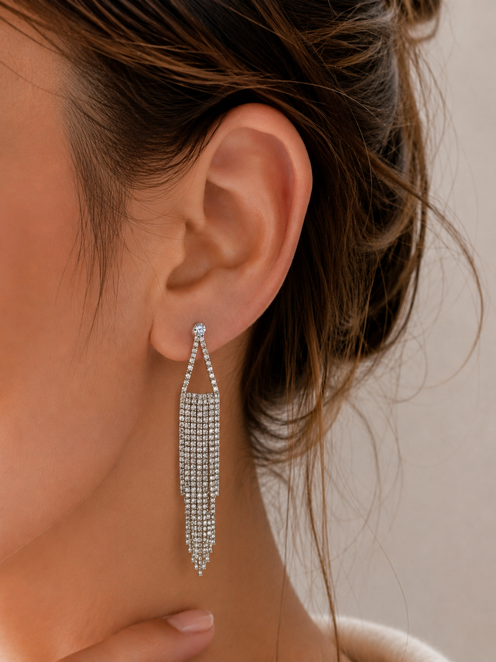 Pendientes cascada brillantes plateados