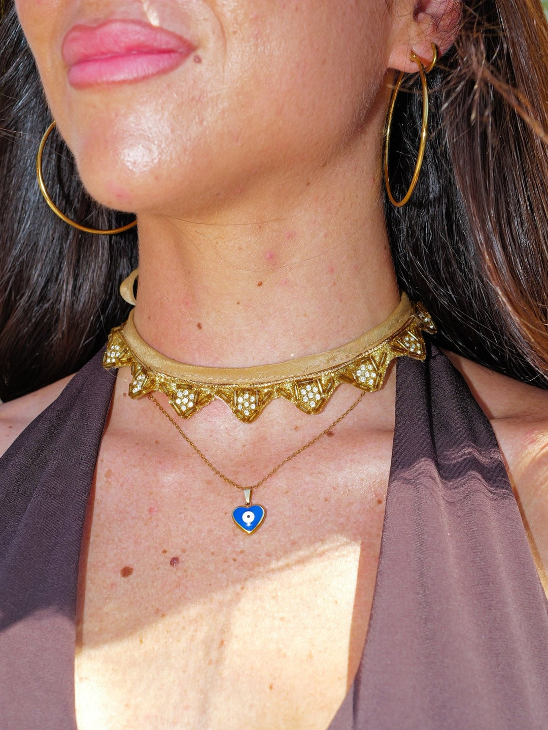 Collar choker abalorios dorado