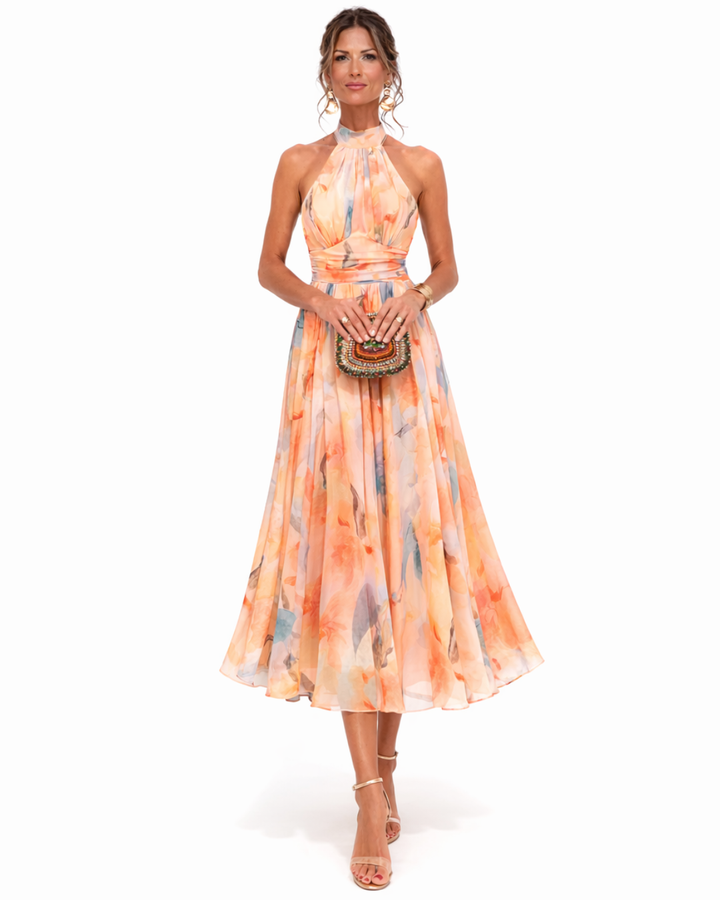 Irene | Vestido con escote halter y estampado de acuarela