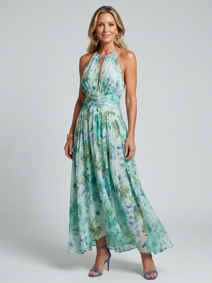 Claudia | Vestido con escote halter y estampado floral suave