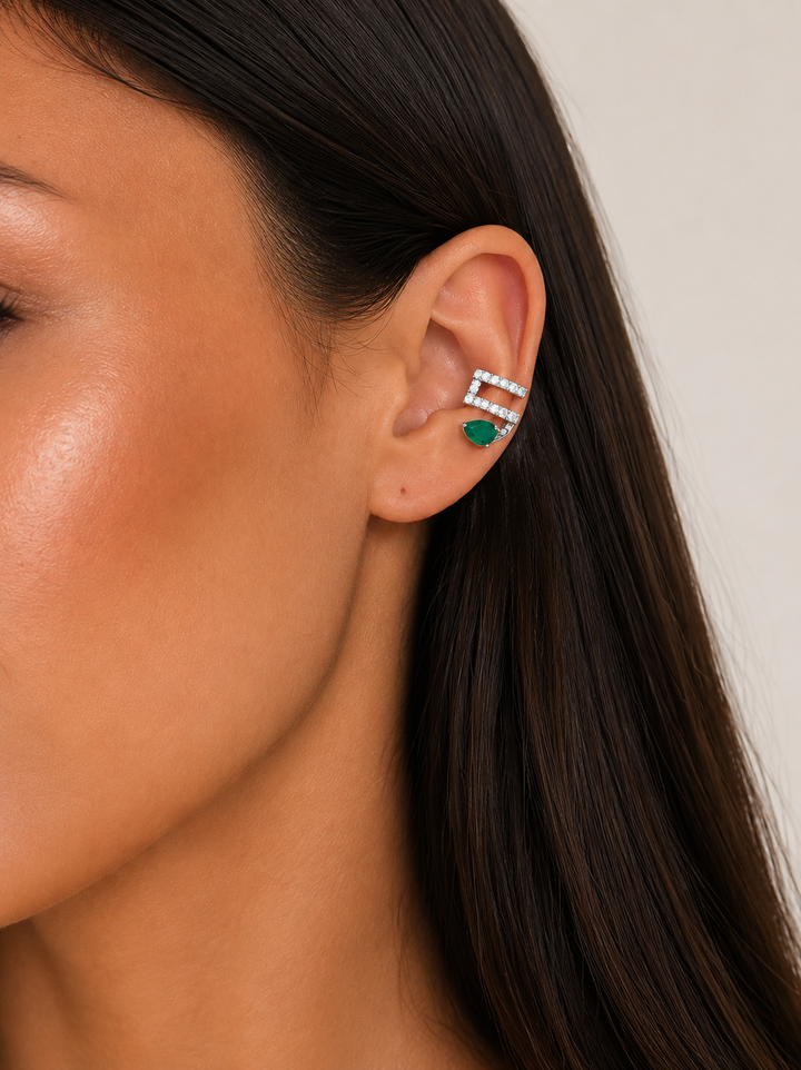 Pendiente suelto ear cuff perla verde plata