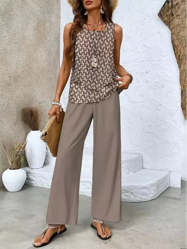 Conjunto de Dos Piezas Con Top y Pantalón Combinado