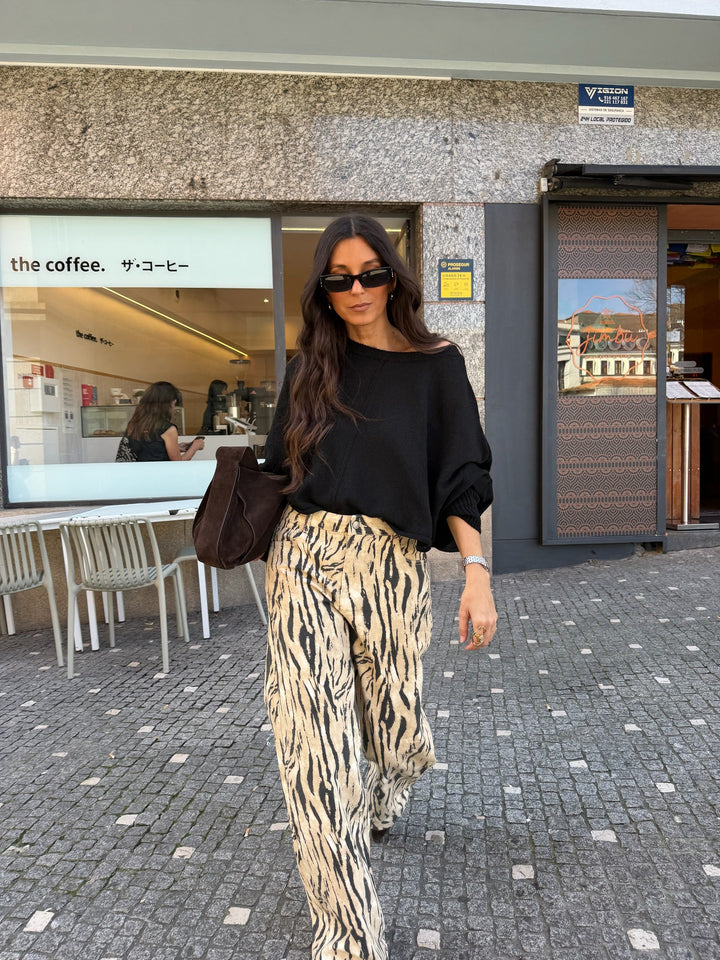 Pantalones de pierna ancha con estampado de cebra
