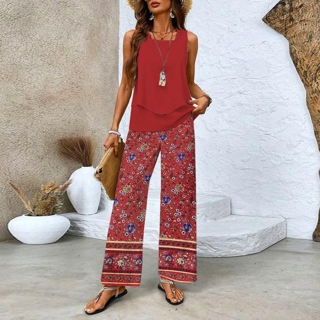 Conjunto de Dos Piezas Con Top y Pantalón Combinado