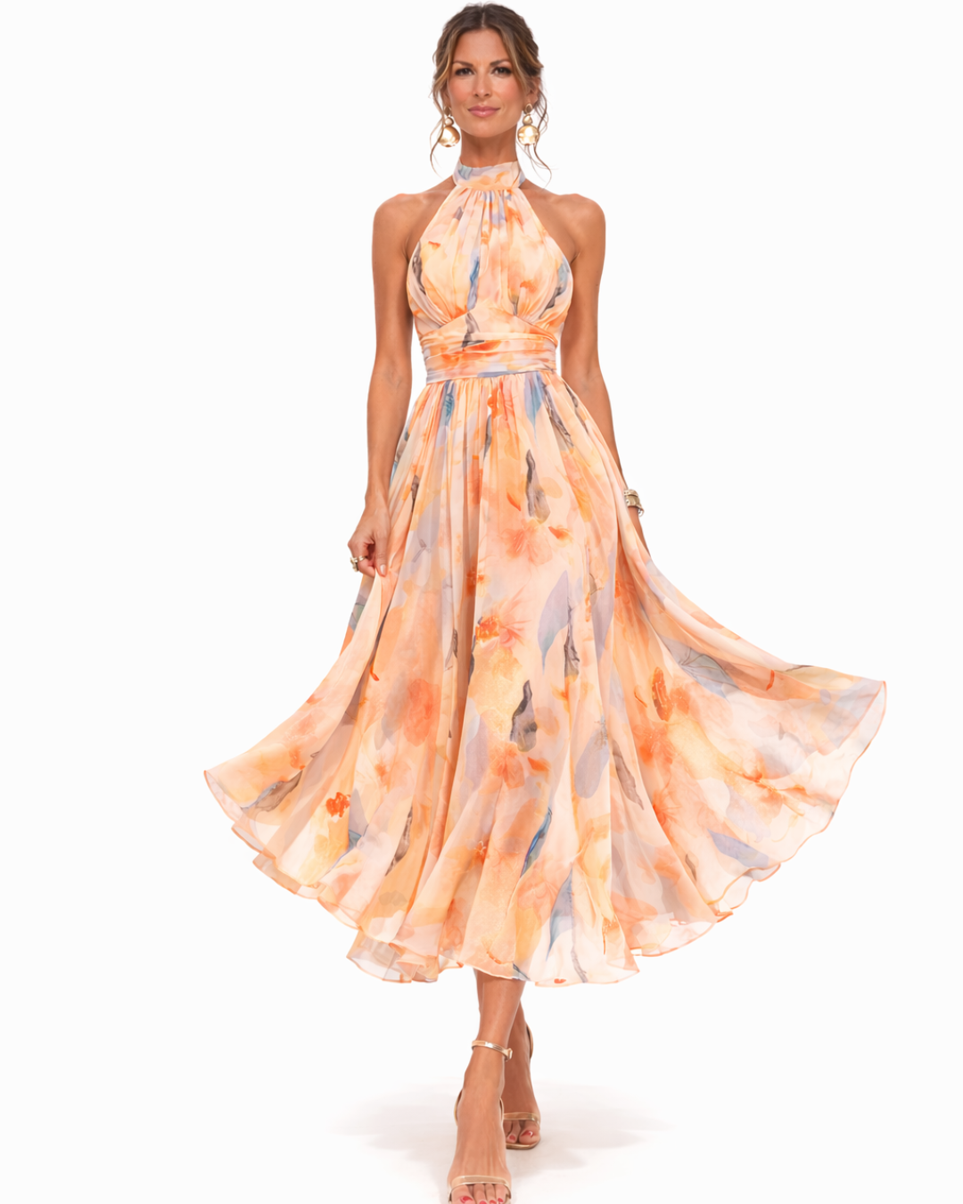 Irene | Vestido con escote halter y estampado de acuarela
