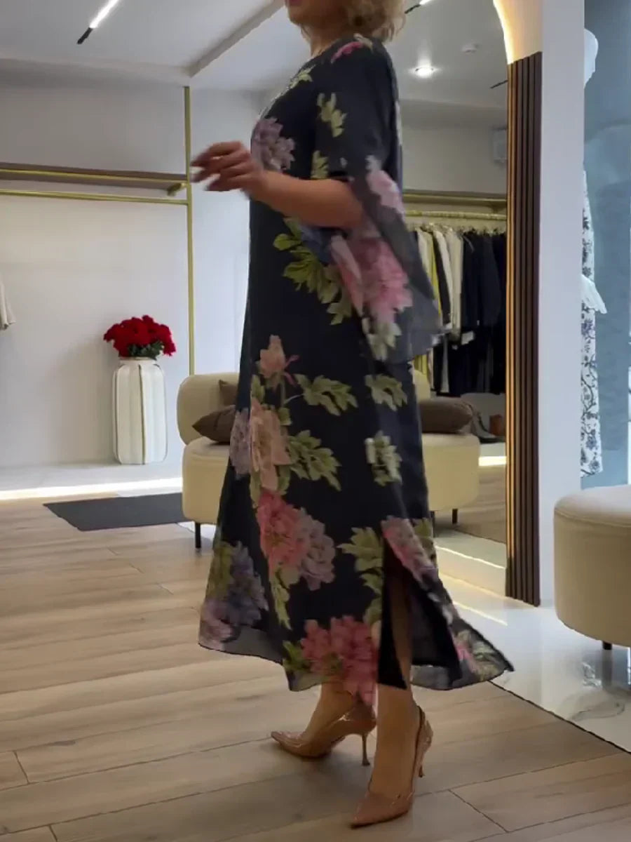 Marisol | Vestido Largo con Estampado de Flores en chiffón Aurora