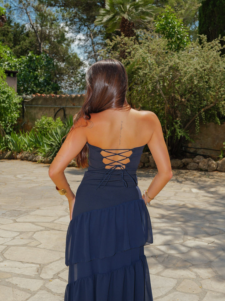 Vestido palabra volantes asimetrico marino