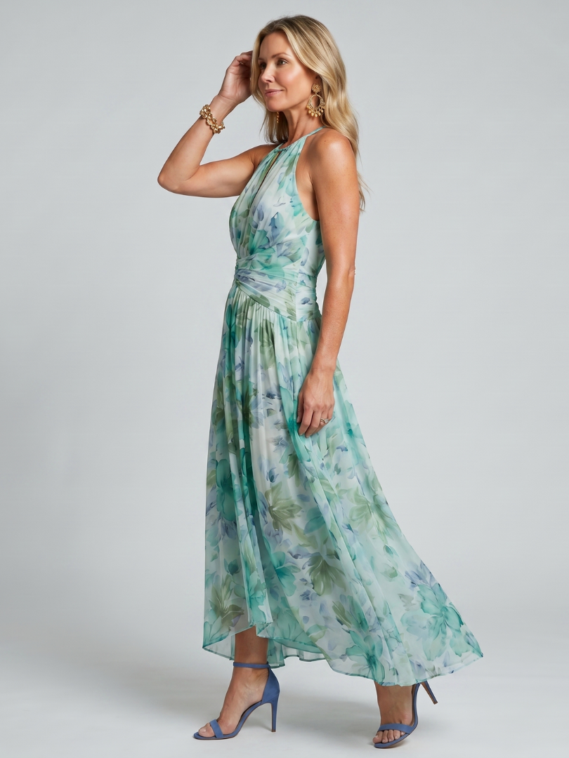 Claudia | Vestido con escote halter y estampado floral suave
