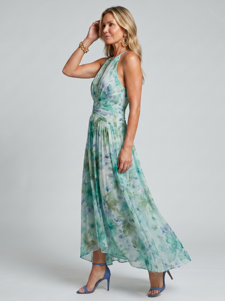 Claudia | Vestido con escote halter y estampado floral suave