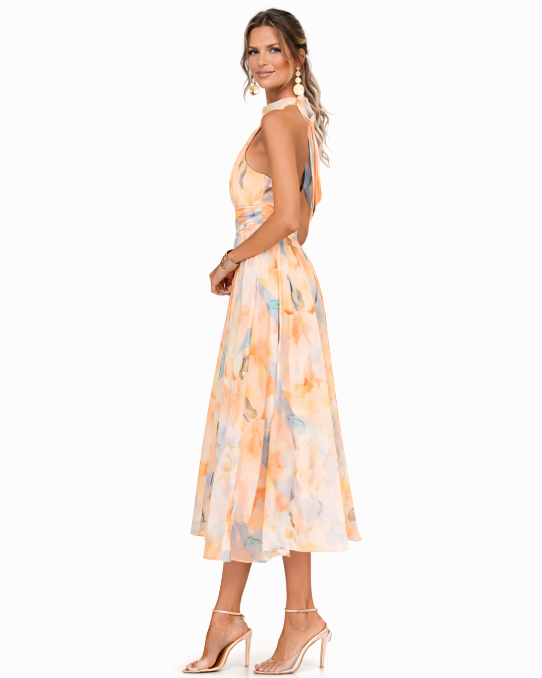 Irene | Vestido con escote halter y estampado de acuarela