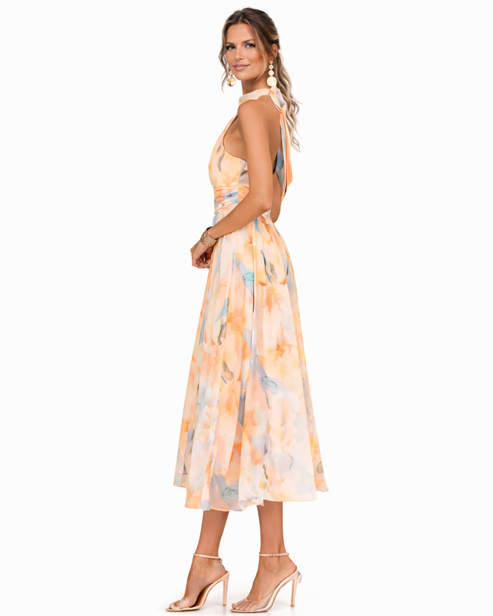 Irene | Vestido con escote halter y estampado de acuarela