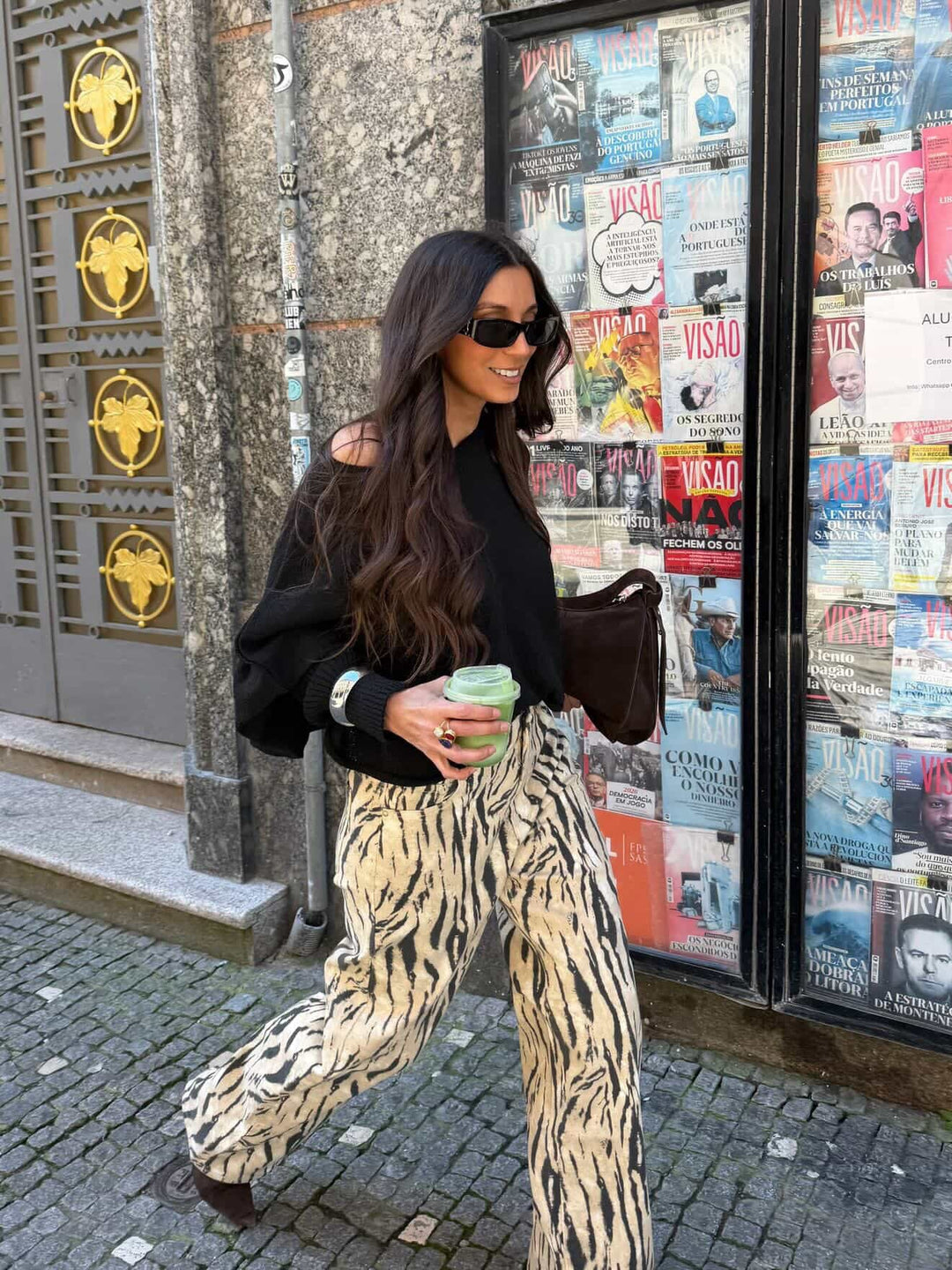 Pantalones de pierna ancha con estampado de cebra