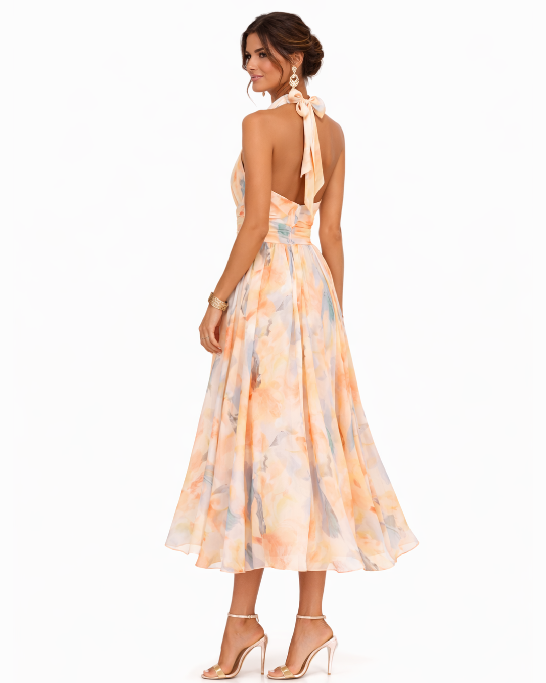 Irene | Vestido con escote halter y estampado de acuarela