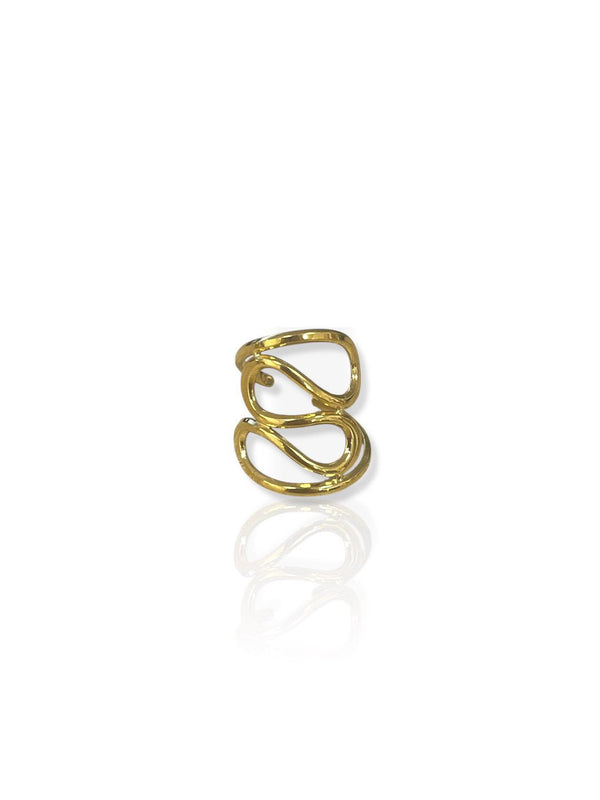Anillo ancho ondas dorado