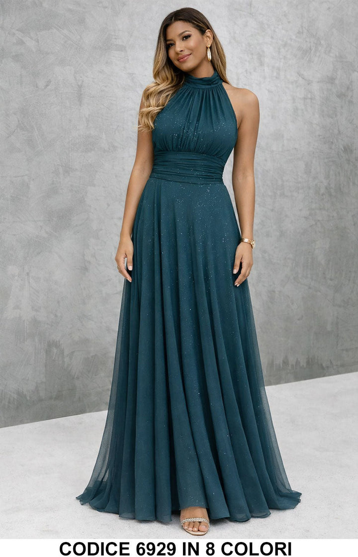 Paula / Vestido largo elegante con lentejuelas con escote americano