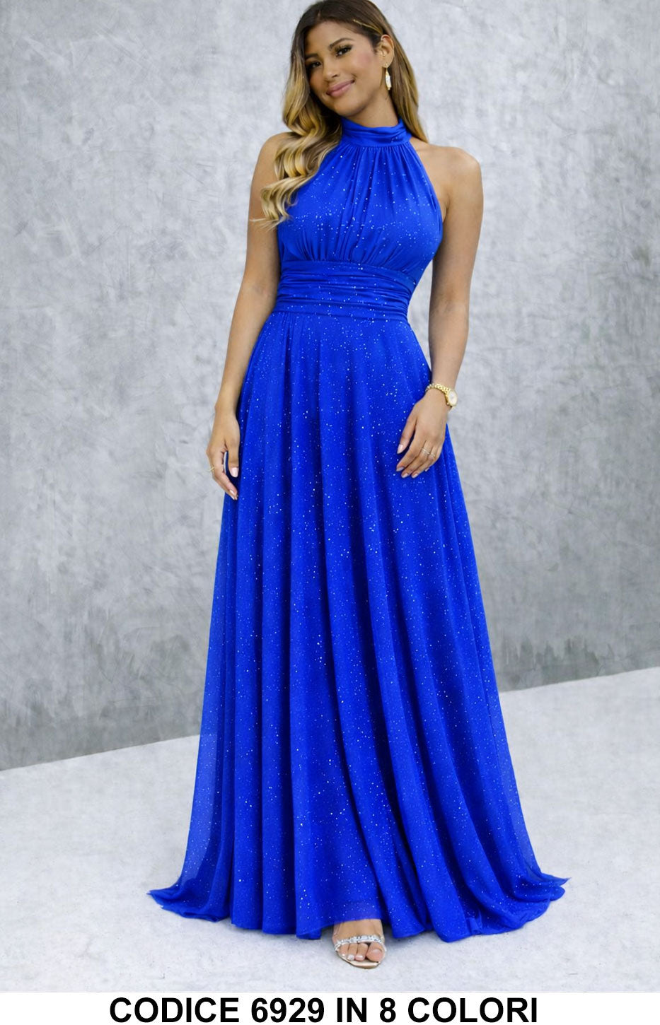 Paula / Vestido largo elegante con lentejuelas con escote americano