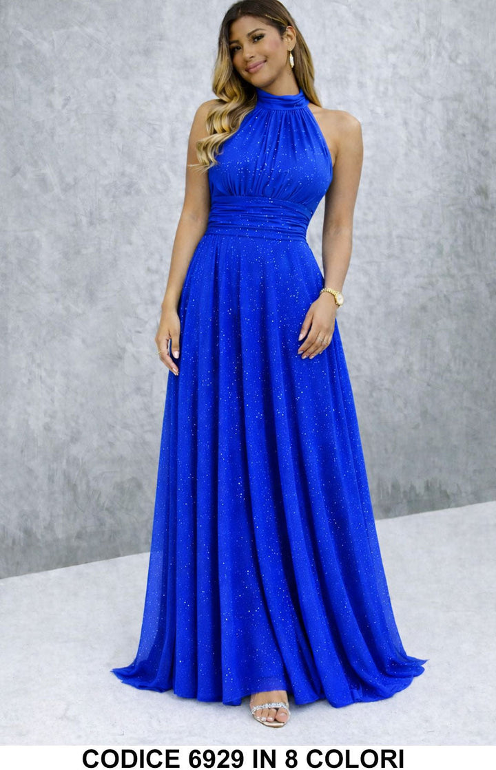Paula / Vestido largo elegante con lentejuelas con escote americano