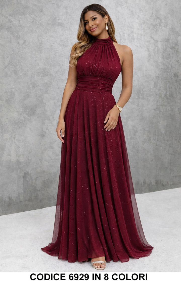 Paula / Vestido largo elegante con lentejuelas con escote americano