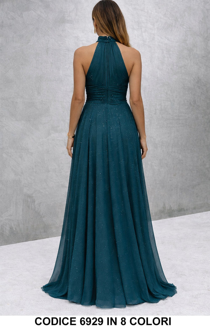 Paula / Vestido largo elegante con lentejuelas con escote americano