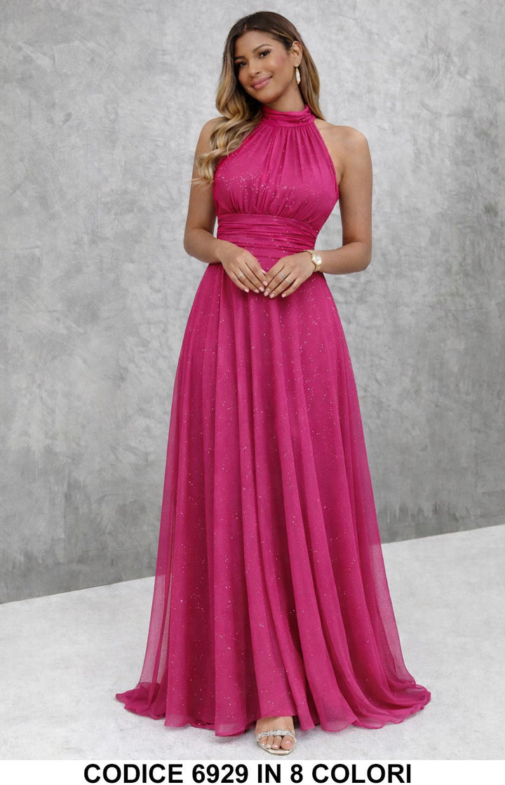 Paula / Vestido largo elegante con lentejuelas con escote americano