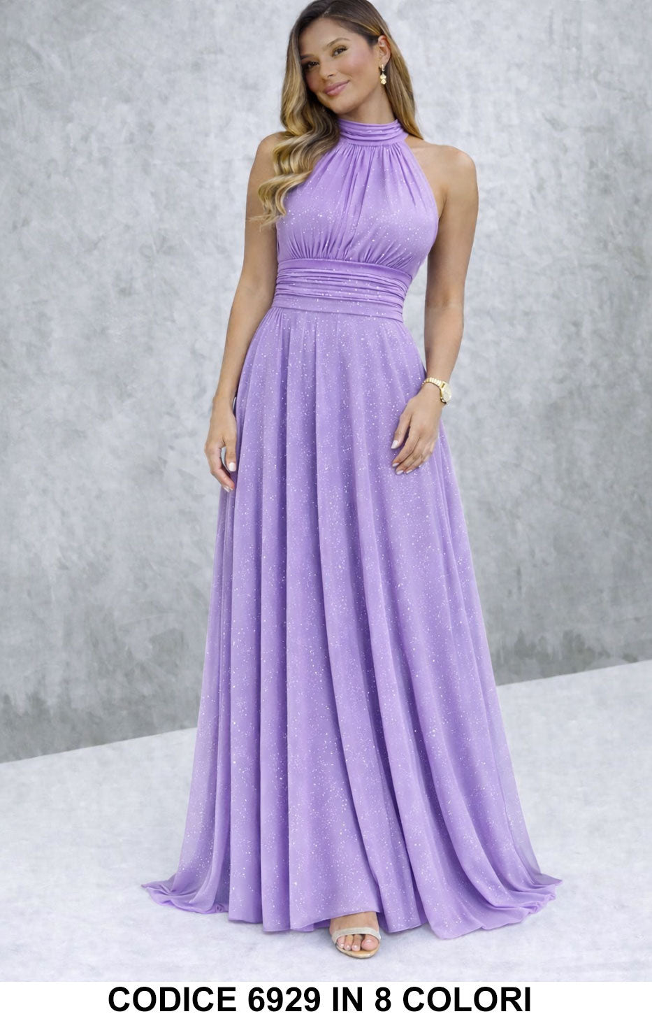Paula / Vestido largo elegante con lentejuelas con escote americano