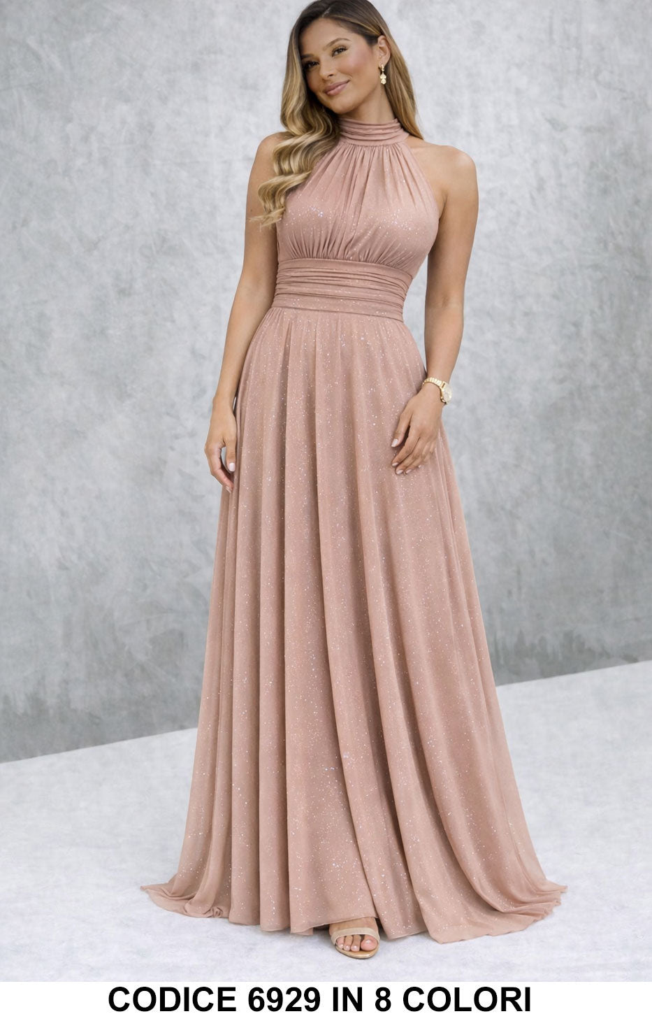 Paula / Vestido largo elegante con lentejuelas con escote americano