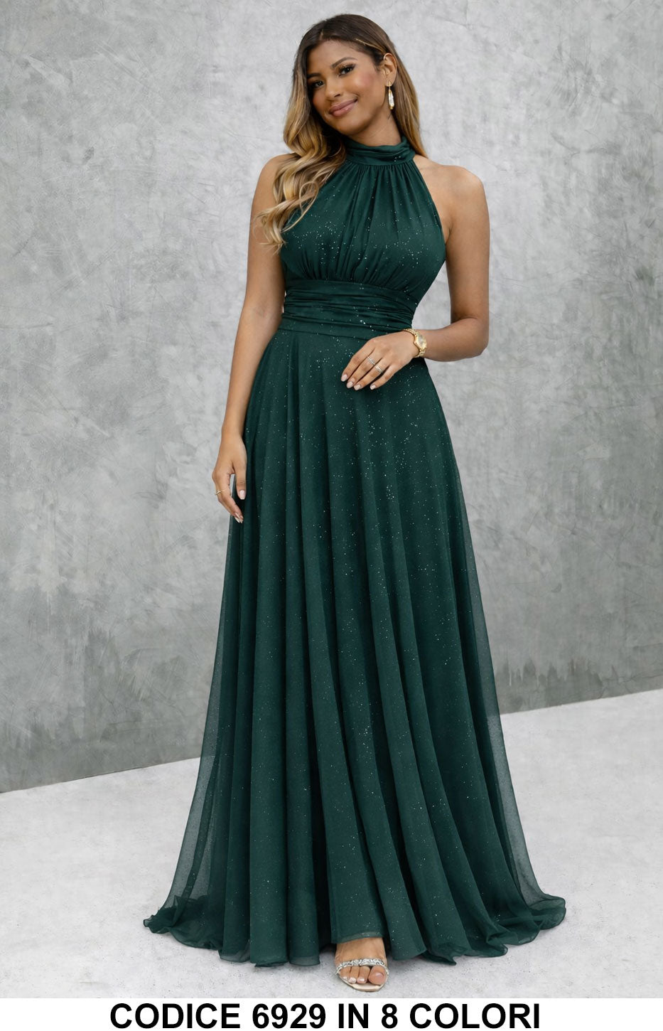 Paula / Vestido largo elegante con lentejuelas con escote americano