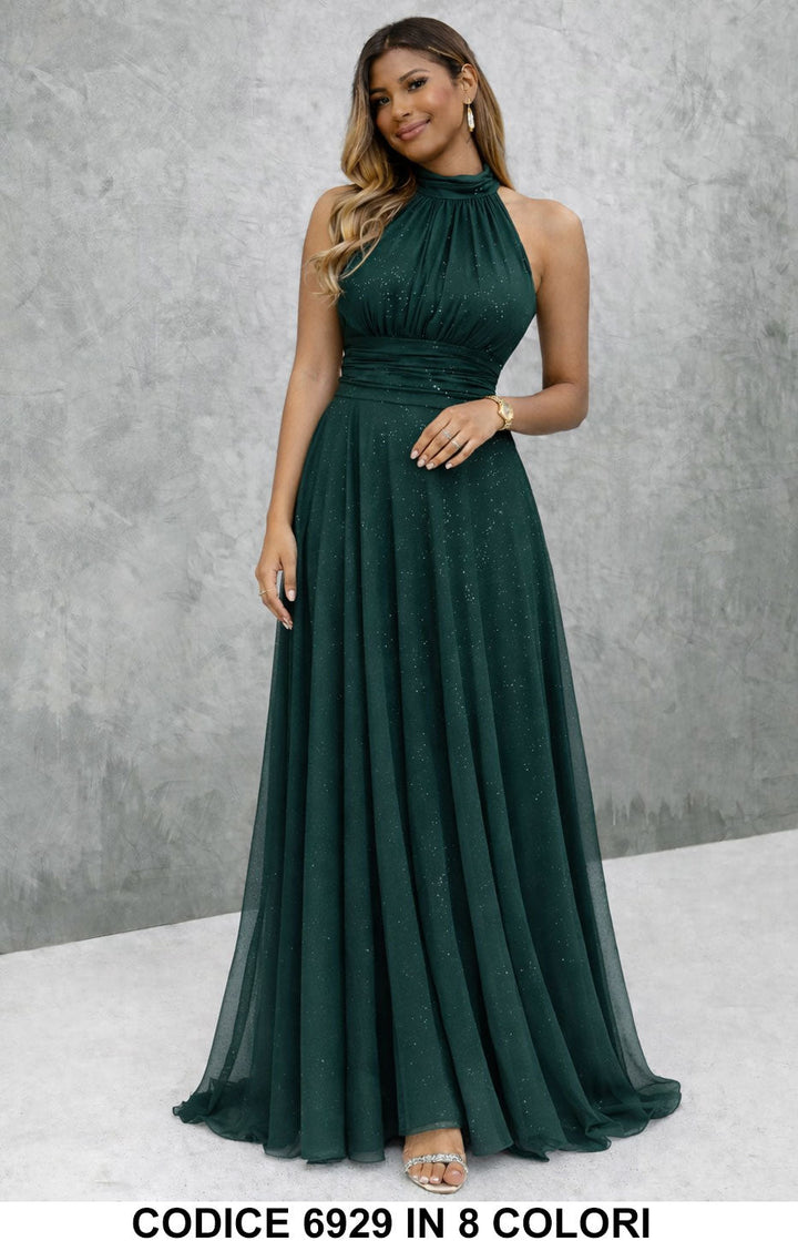 Paula / Vestido largo elegante con lentejuelas con escote americano