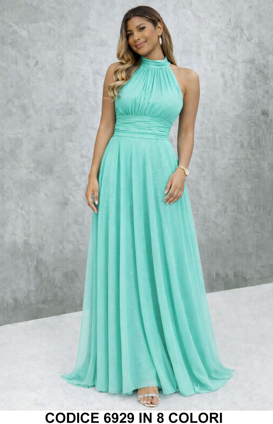 Paula / Vestido largo elegante con lentejuelas con escote americano