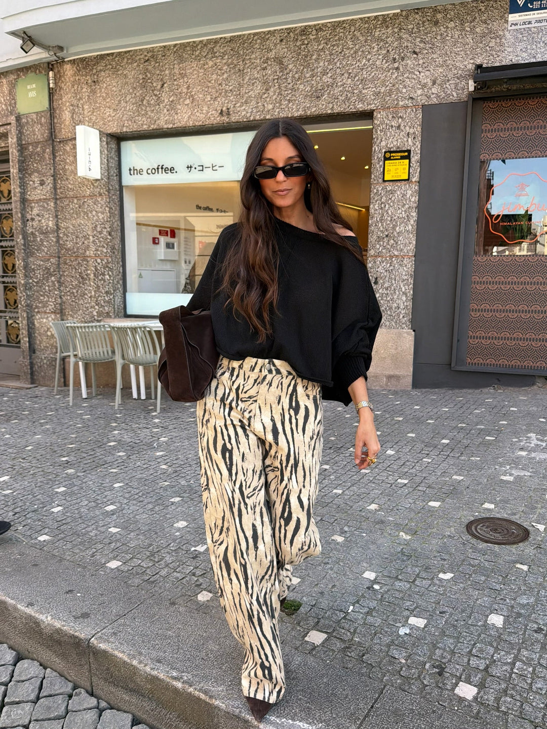Pantalones de pierna ancha con estampado de cebra