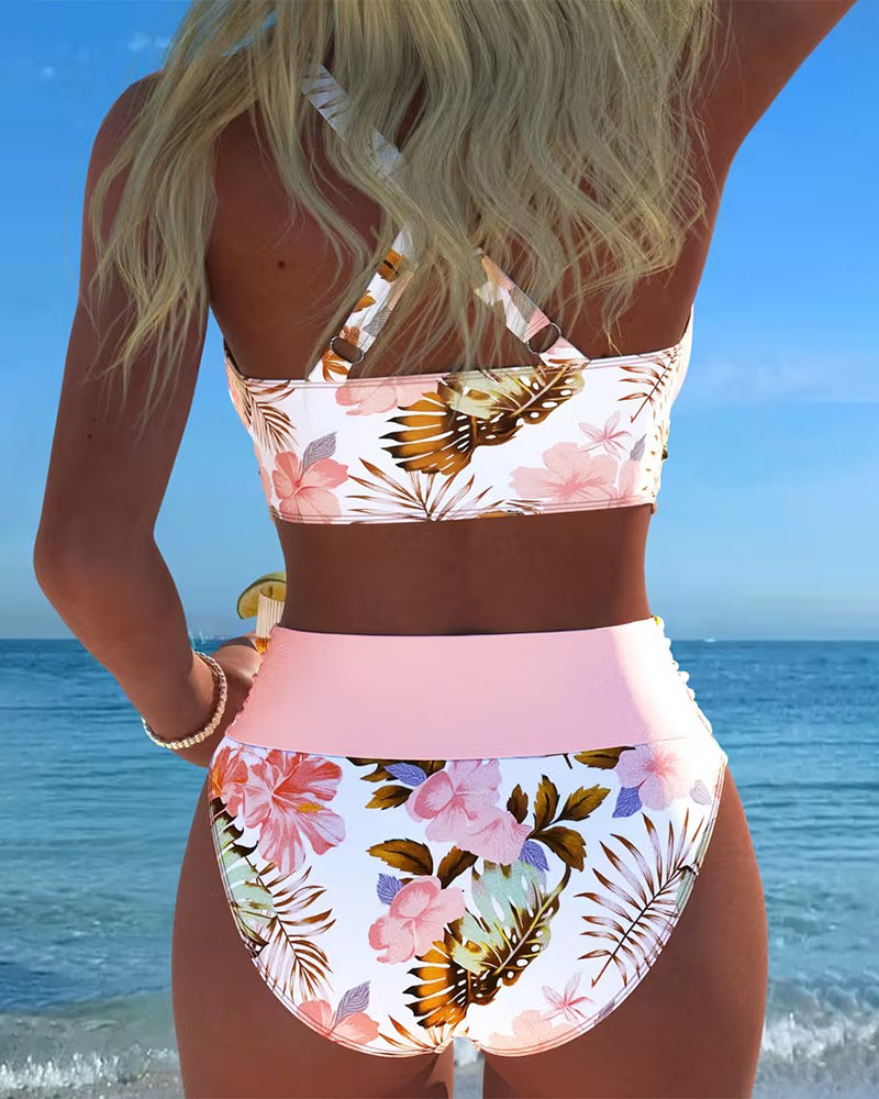 Anabel | Bikini con estampado floral en contraste y abertura