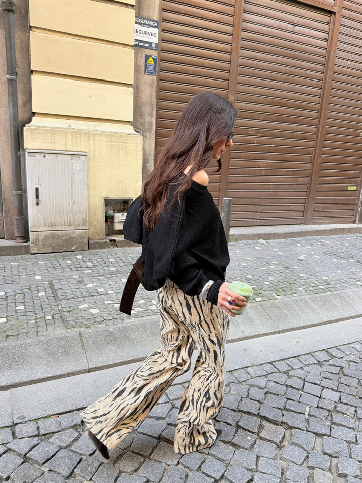 Pantalones de pierna ancha con estampado de cebra