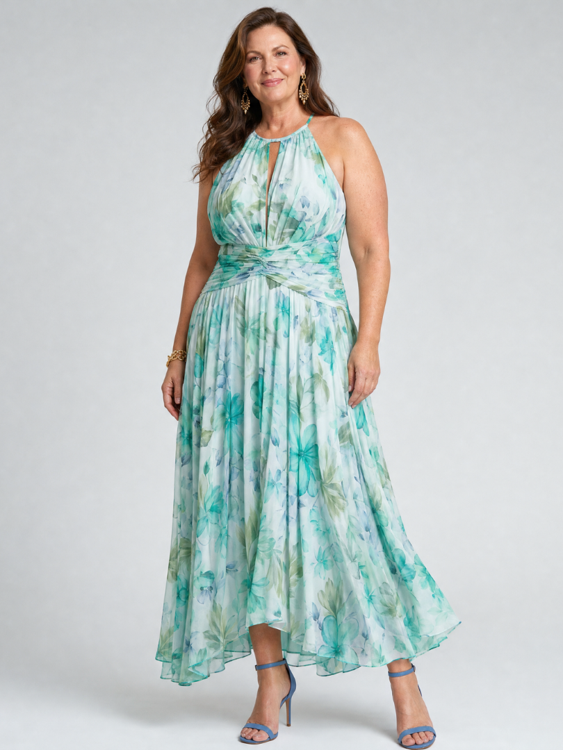 Claudia | Vestido con escote halter y estampado floral suave