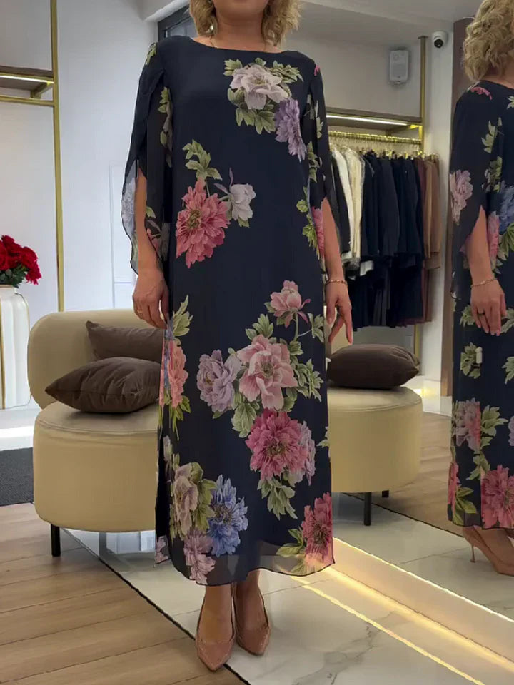 Marisol | Vestido Largo con Estampado de Flores en chiffón Aurora