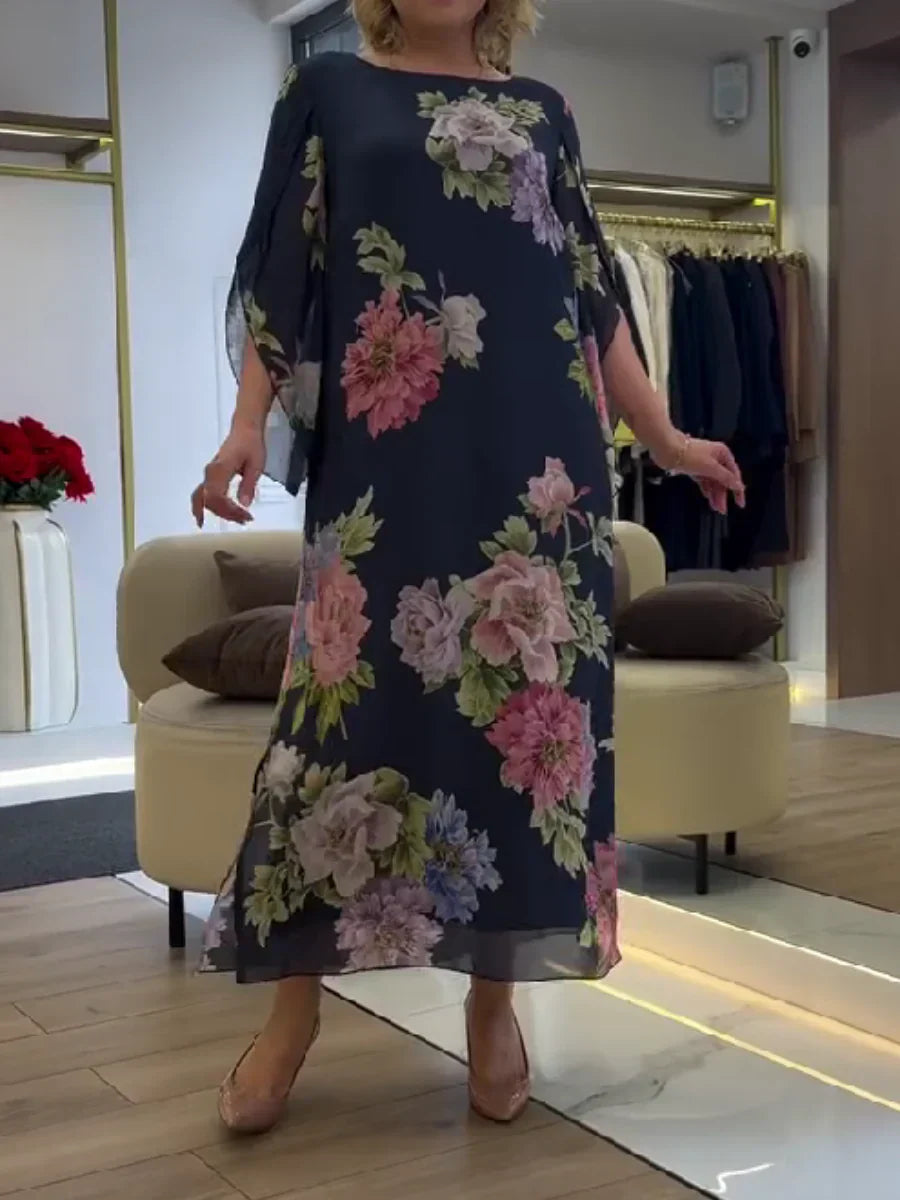 Marisol | Vestido Largo con Estampado de Flores en chiffón Aurora