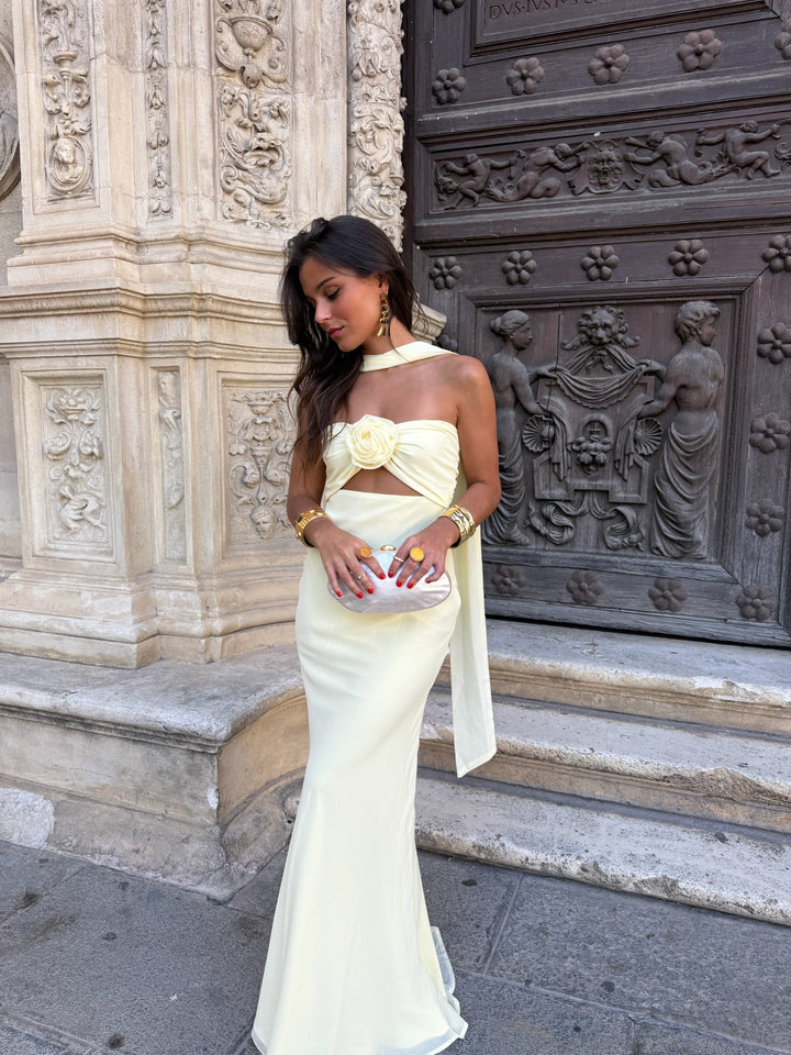 Zaira / Vestido amarillo pastel con flores