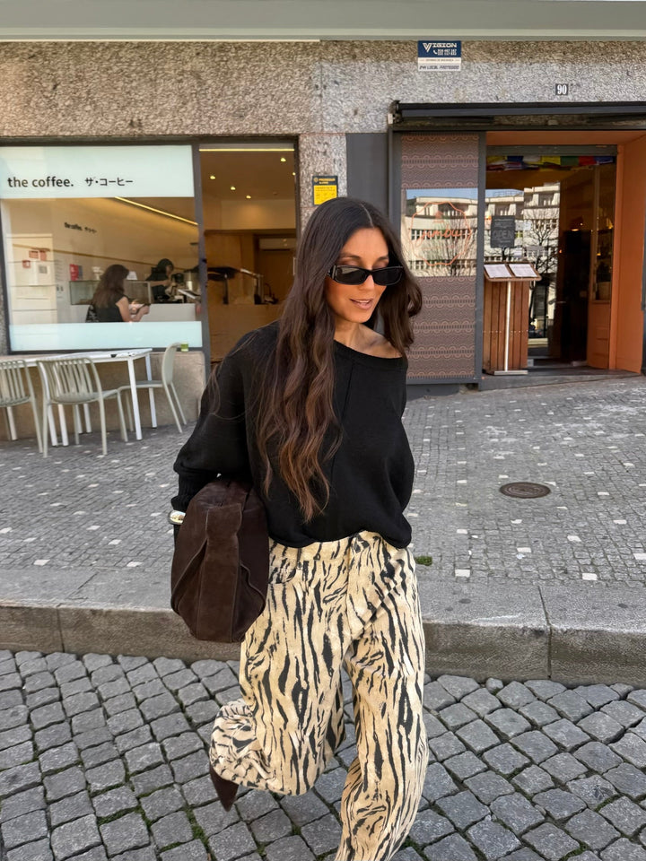 Pantalones de pierna ancha con estampado de cebra