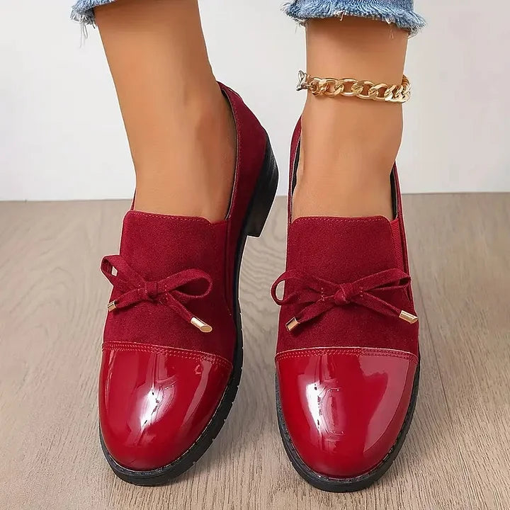 Marvina - Mocasines Elegantes Con Punta Redonda y Lazo Decorativo