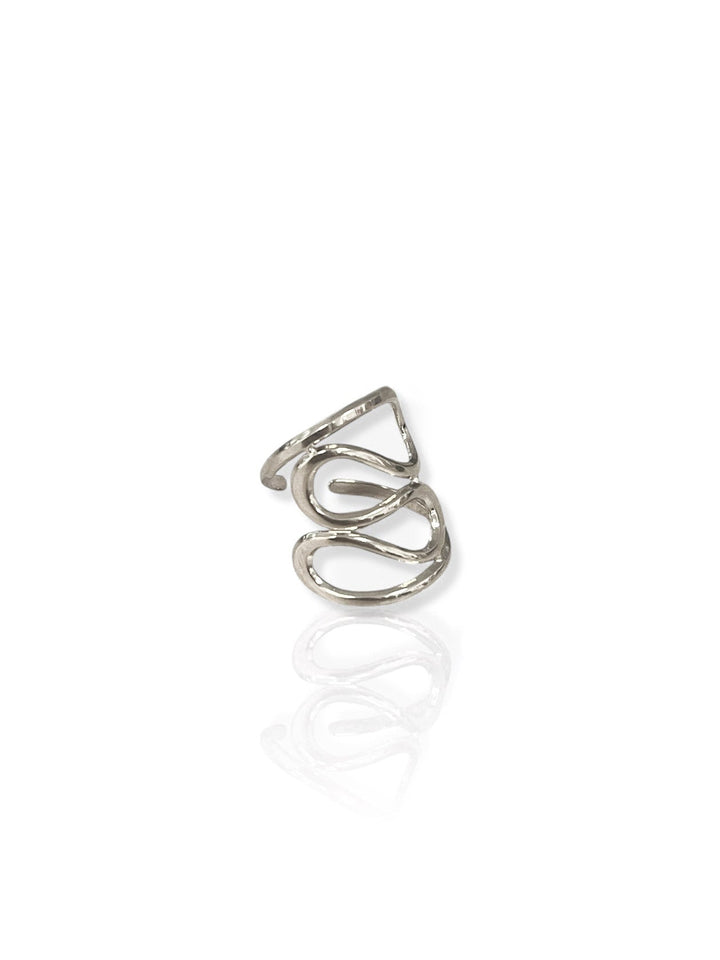 Anillo ancho ondas plateado