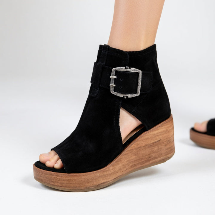 Botines de cuña con puntera descubierta, estilo moderno