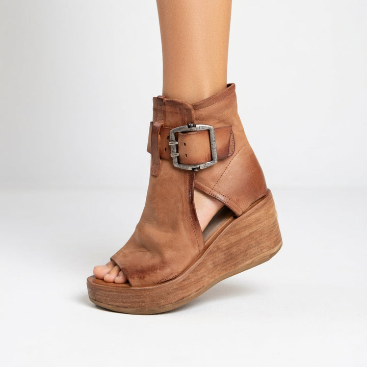 Botines de cuña con puntera descubierta, estilo moderno