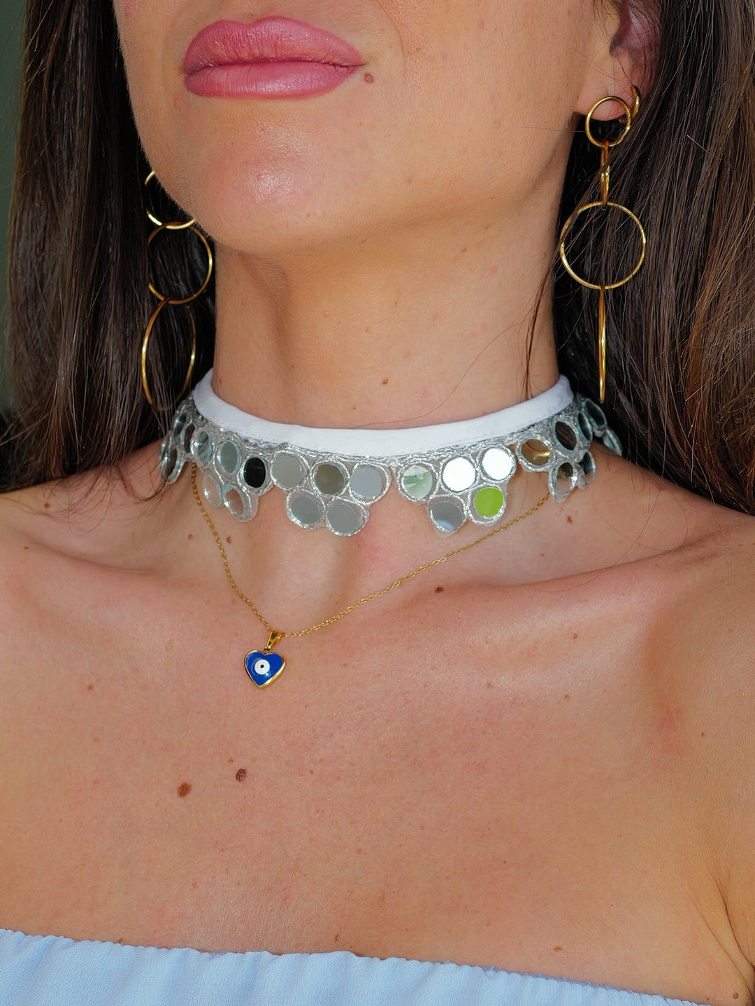 Collar choker espejo plateado