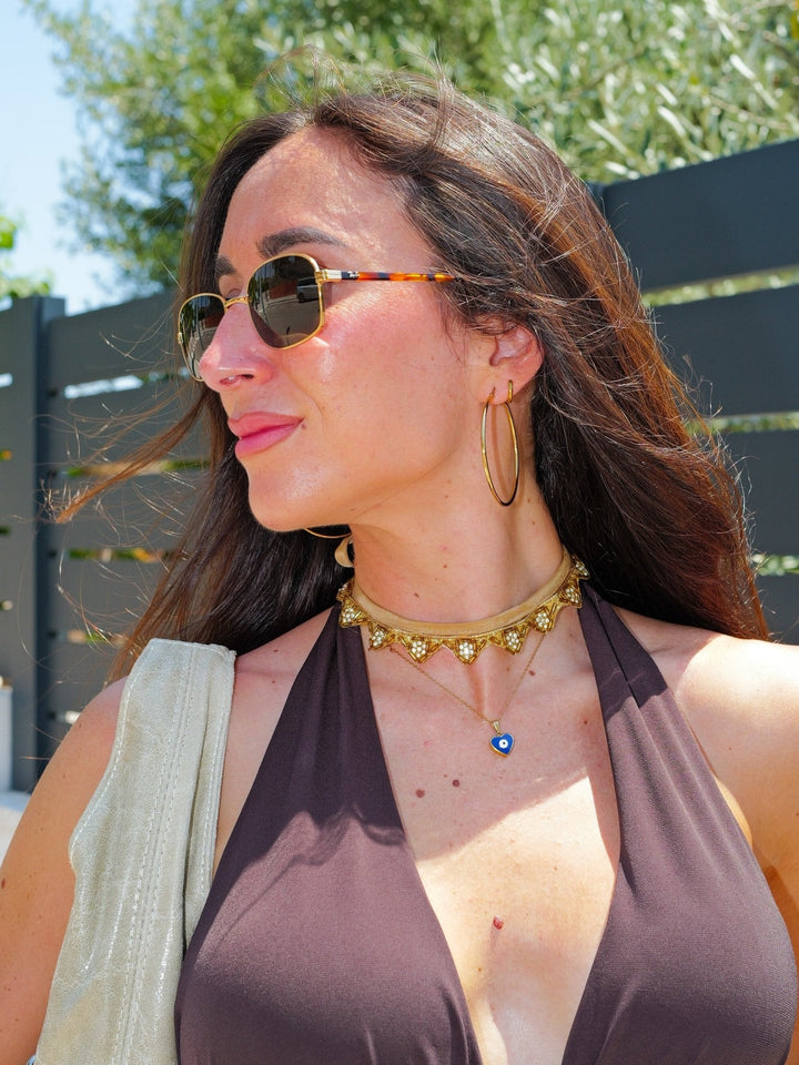 Collar choker abalorios dorado