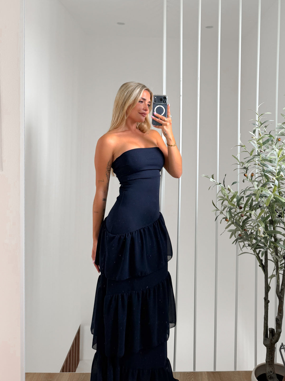 Vestido palabra volantes asimetrico marino