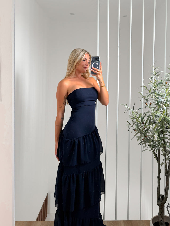 Vestido palabra volantes asimetrico marino