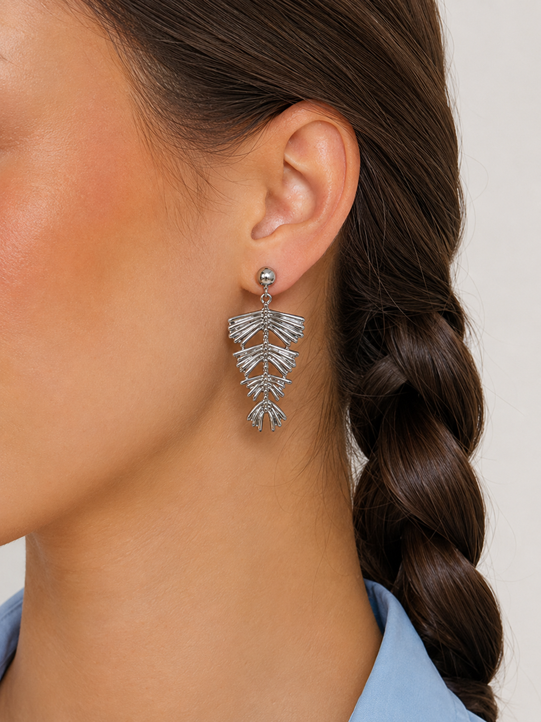 Pendientes palmera plateada