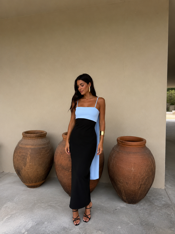 Joanna / Vestido en negro y azul